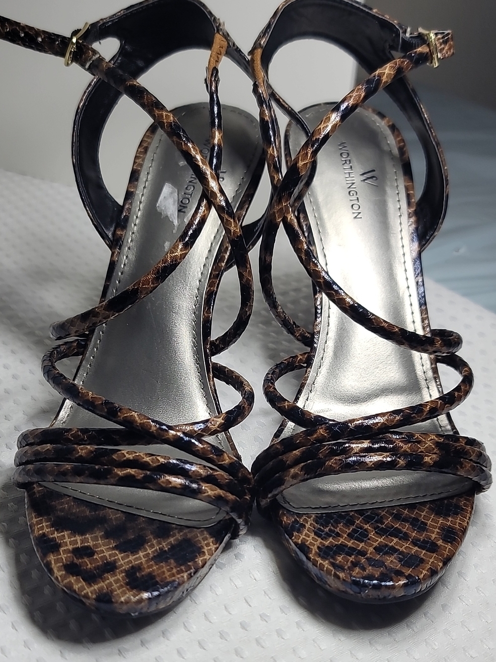 Worthington Brown Snake-Print Strappy Heels